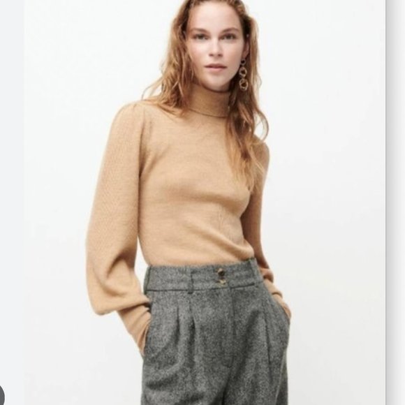 J.Crew Merino Wool Balloon Sleeve Turtleneck Sweater in Heather Camel - Picture 1 of 4